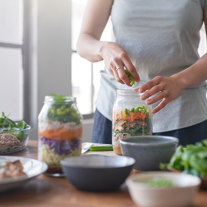 zero waste lunch packed into mason jars
