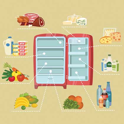 picture of a fridge and where everything should go
