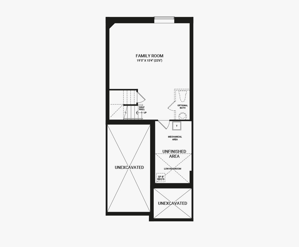 Floorplan of the basement of the Monterey End home design, a Executive Townhome available for sale in Avalon, Orleans.