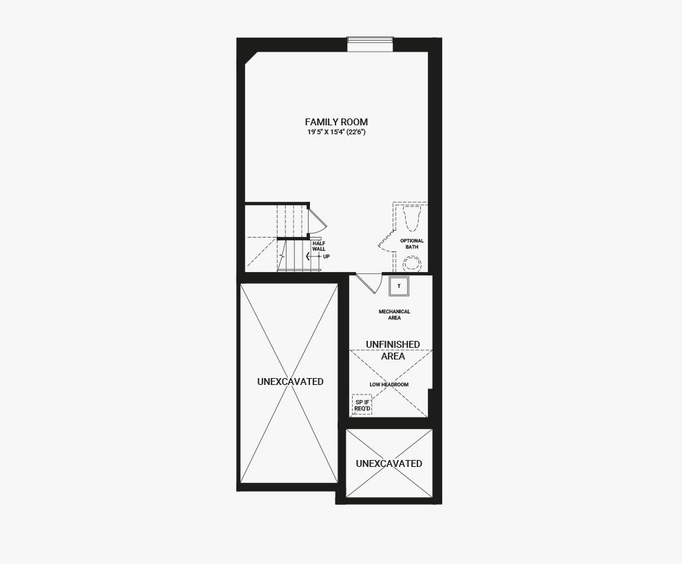 Floorplan of the basement of the Monterey End home design, a Executive Townhome available for sale in Avalon, Orleans.