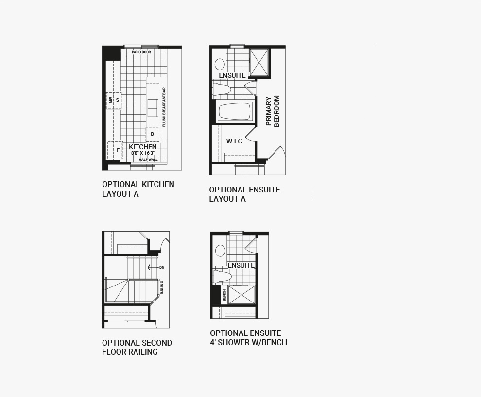 Floorplan of the flex plans of the Monterey End home design, a Executive Townhome available for sale in Avalon, Orleans.