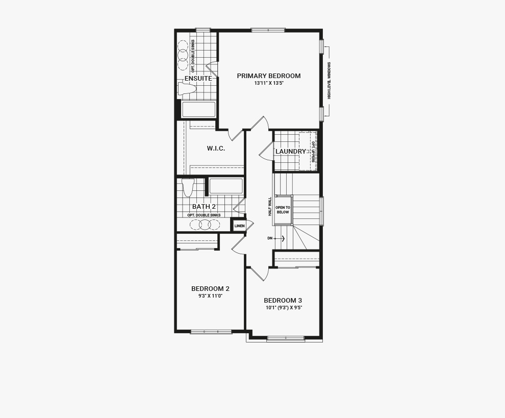 Floorplan of the second floor of the Tahoe 3 bedroom home design, a Executive Townhome available for sale in Avalon, Orleans.