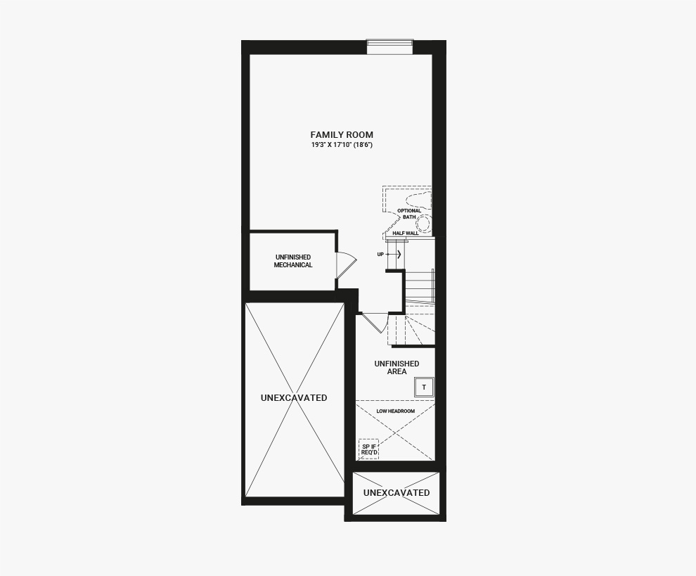 Floorplan of the basement floor of the Tahoe 3 bedroom home design, a Executive Townhome available for sale in Avalon, Orleans.