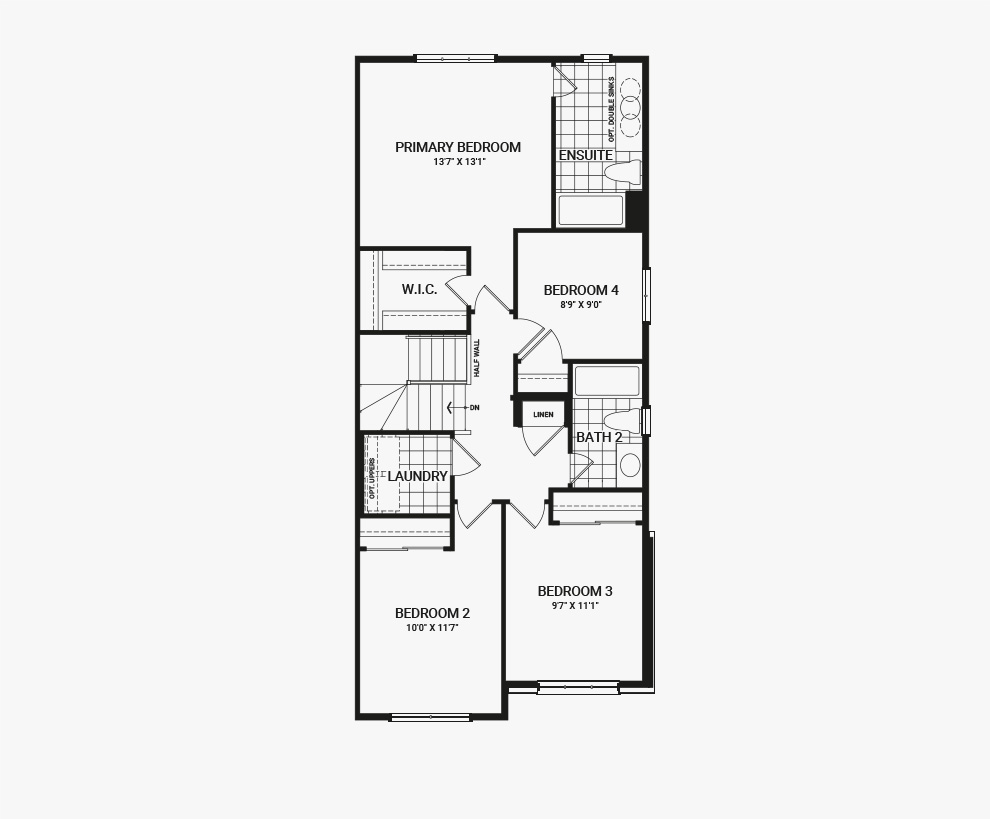 Floorplan of the second floor of the Venice Corner home design, a Executive Townhome available for sale in Avalon, Orleans.
