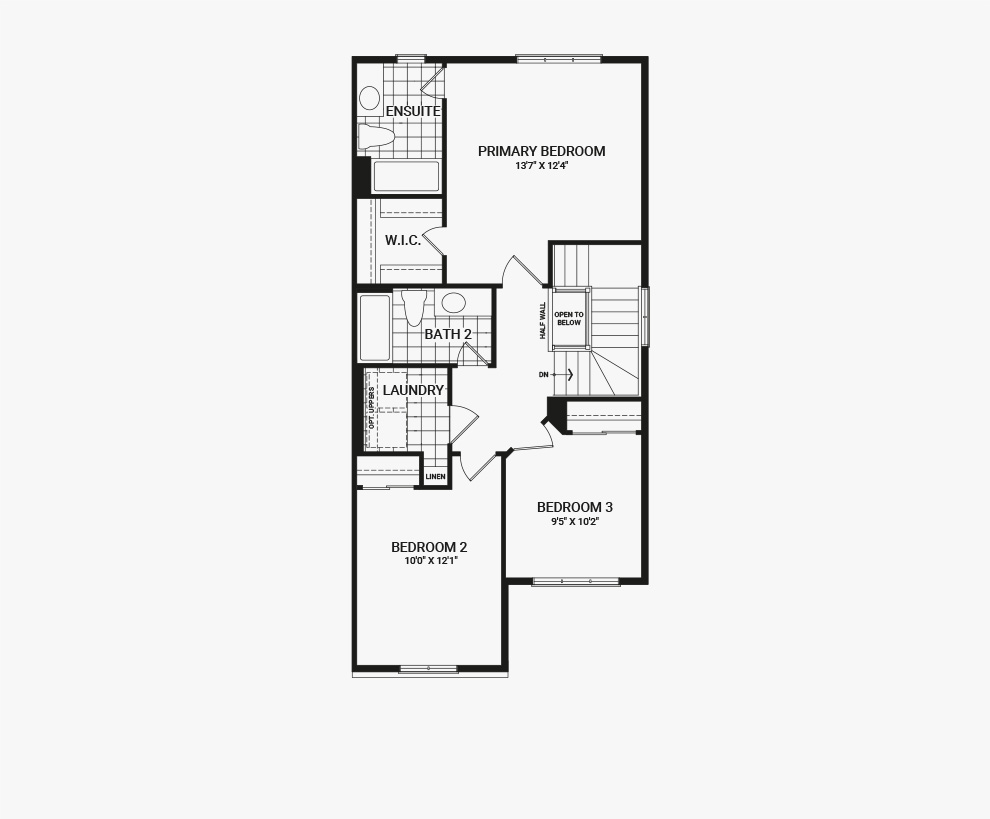 Floorplan of the second floor of the Laguna End home design, a Executive Townhome available for sale in Avalon, Orleans.