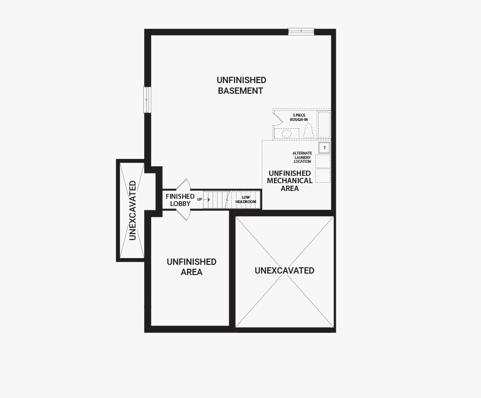 Floorplan of the basement of the Weaver Corner home design, Bungalow Townhomes available for sale in Mahogany, Manotick.