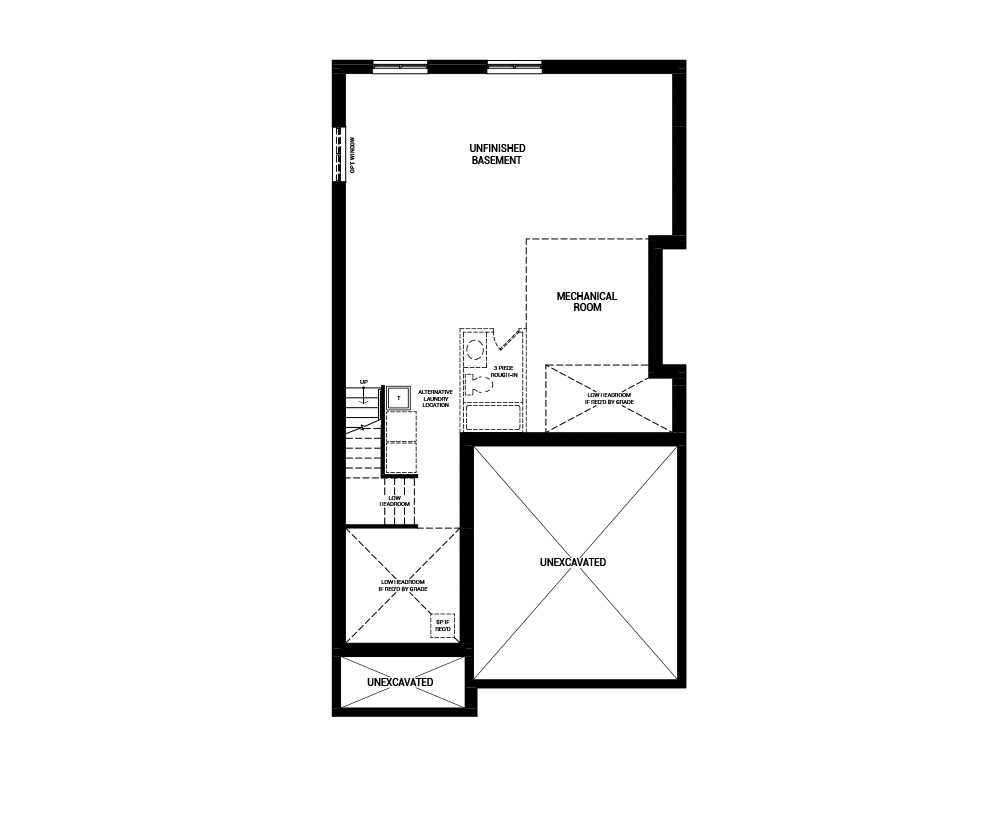 Floorplan of the basement floor of the 4 bedroom Waverley home design, a 36’ Single Family Home available for sale in Avalon Vista, Orléans