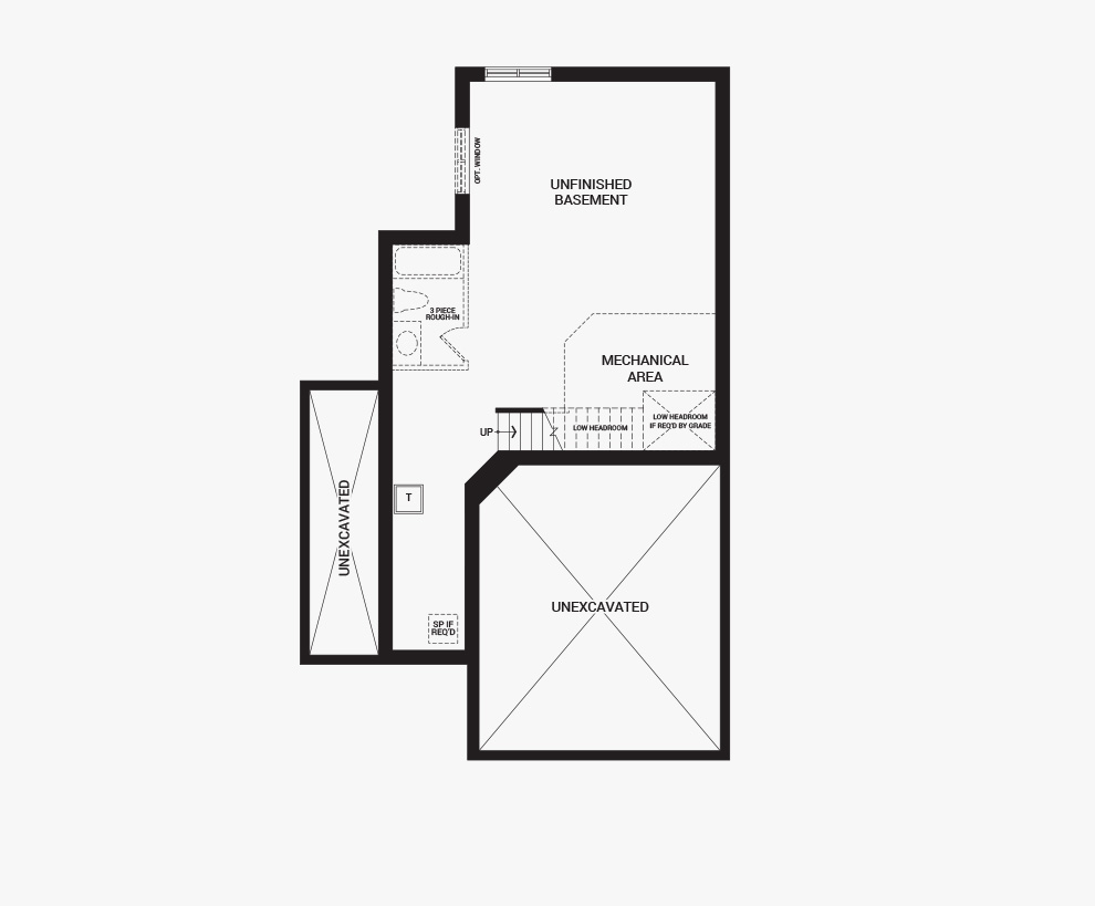 Floorplan of the basement of the 3 bedroom Jefferson Corner home design, a 30’ Single Family Home available for sale in Brookline, Kanata.