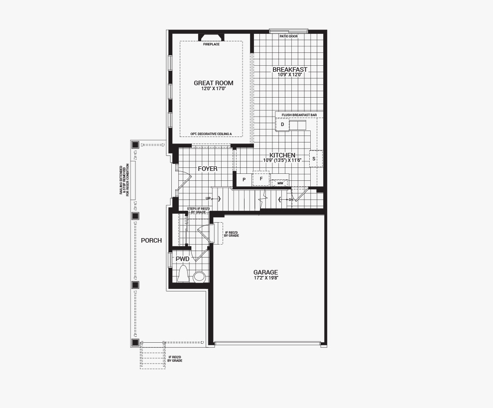 Floorplan of the main floor of the 3 bedroom Talbot Corner home design, a 30’ Single Family Home available for sale in Brookline, Kanata.