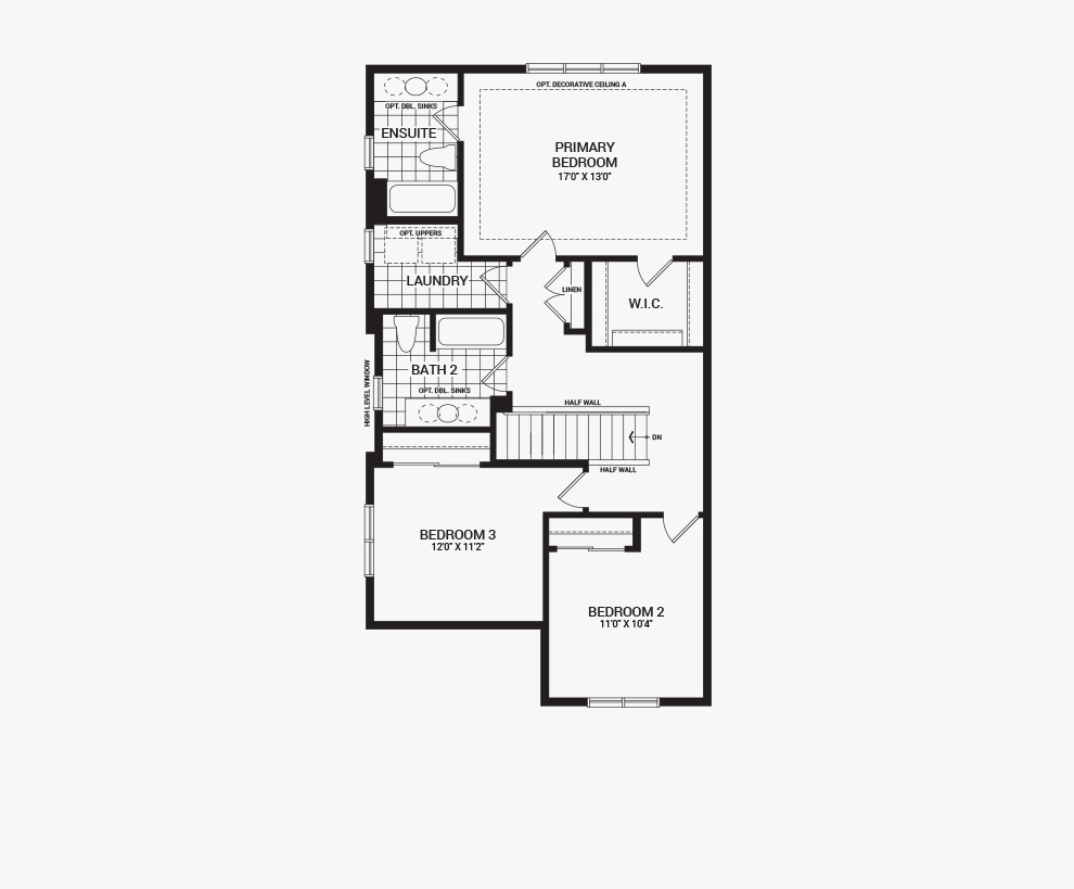 Floorplan of the second floor of the 3 bedroom Talbot Corner home design, a 30’ Single Family Home available for sale in Brookline, Kanata.