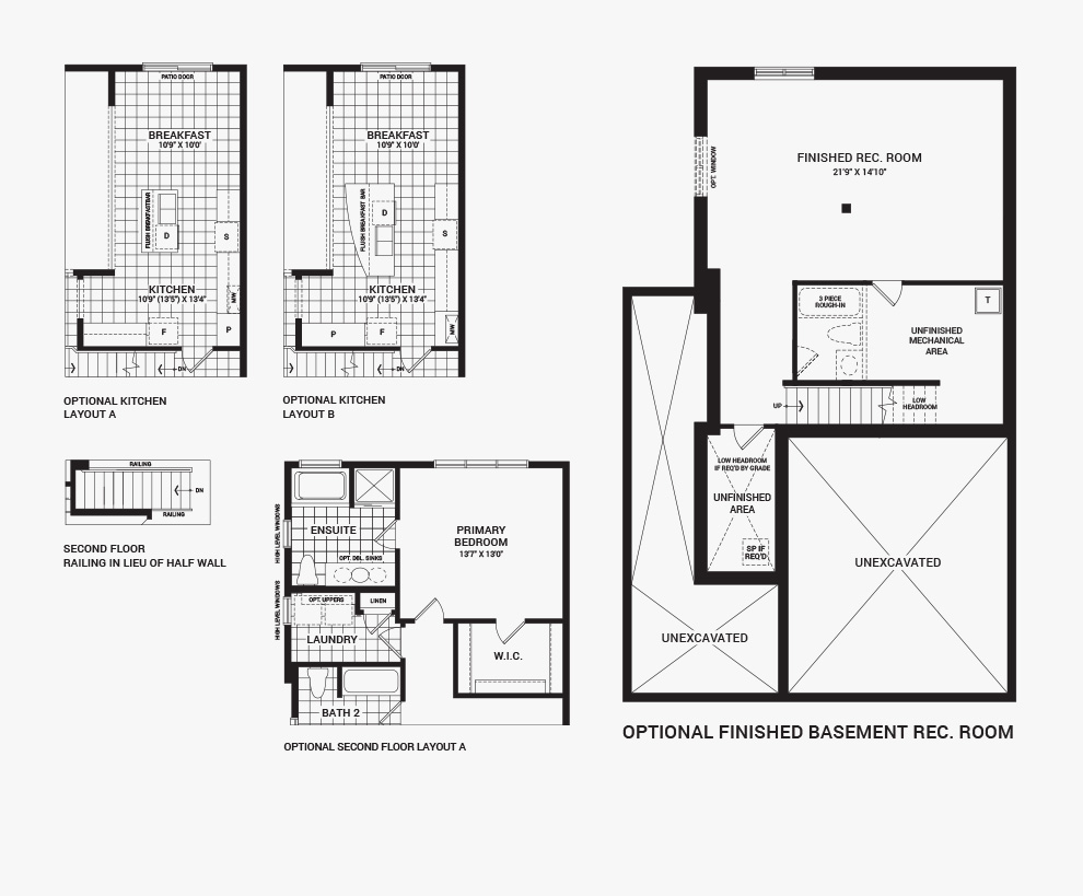 Floorplan of the flex plans of the 3 bedroom Talbot Corner home design, a 30’ Single Family Home available for sale in Brookline, Kanata.
