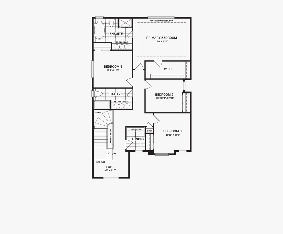Floorplan of the main floor of the Fitzroy home design, a 36’ Single Family Home available for sale in Brookline, Kanata.