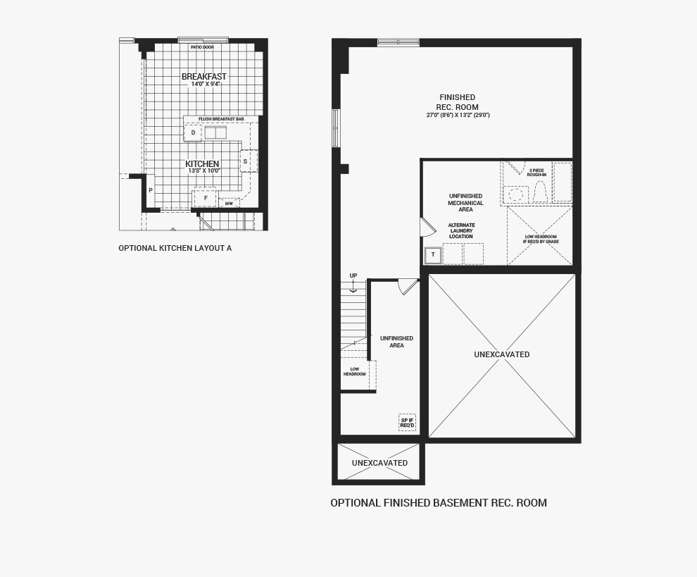 Floorplan of the flex plans of the Fitzroy home design, a 36’ Single Family Home available for sale in Brookline, Kanata.