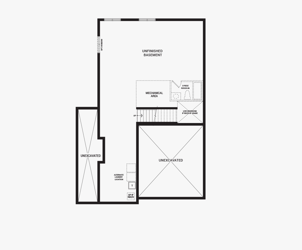 Floorplan of the basement of the Jasper Corner home design, a 36’ Single Family Home available for sale in Brookline, Kanata.