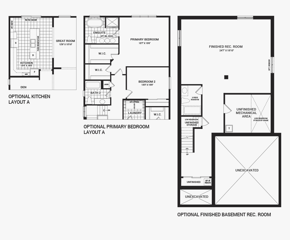 Floorplan of the flex plans of the Stanley home design, a 36’ Single Family Home available for sale in Brookline, Kanata.