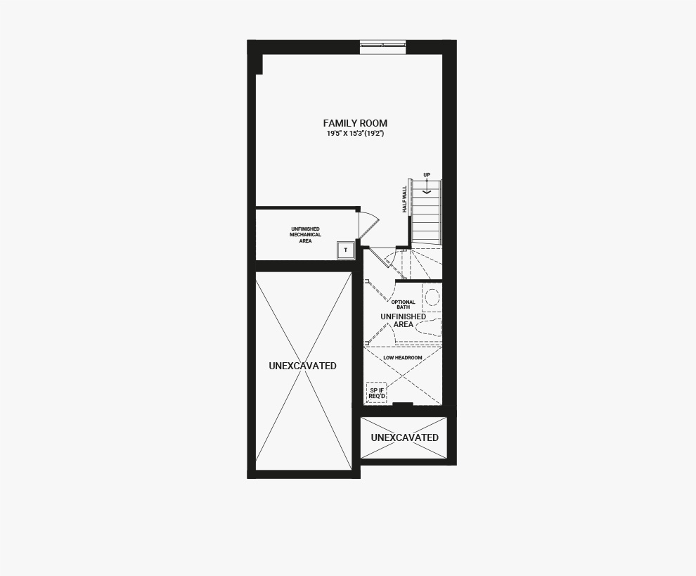 Floorplan of the basement of the Laguna End home design, a Executive Townhome available for sale in Brookline, Kanata.
