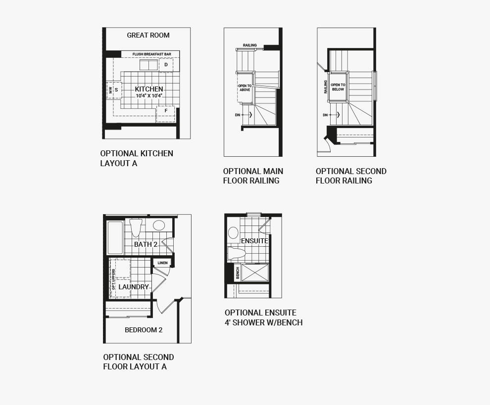 Floorplan of the flex plans of the Laguna End home design, a Executive Townhome available for sale in Brookline, Kanata.