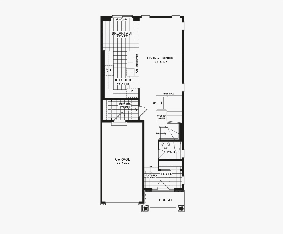 Floorplan of the main floor of the Tahoe End 4 bedroom home design, a Executive Townhome available for sale in Avalon, Orleans.