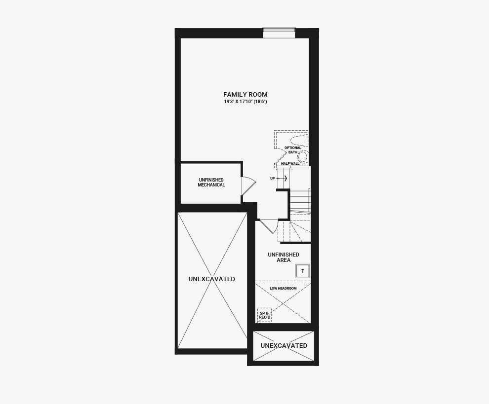 Floorplan of the basement of the Tahoe End 4 bedroom home design, a Executive Townhome available for sale in Avalon, Orleans.