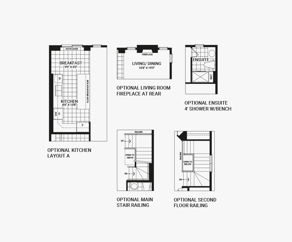 Floorplan of the flex plans for the Tahoe End 4 bedroom home design, a Executive Townhome available for sale in Avalon, Orleans.