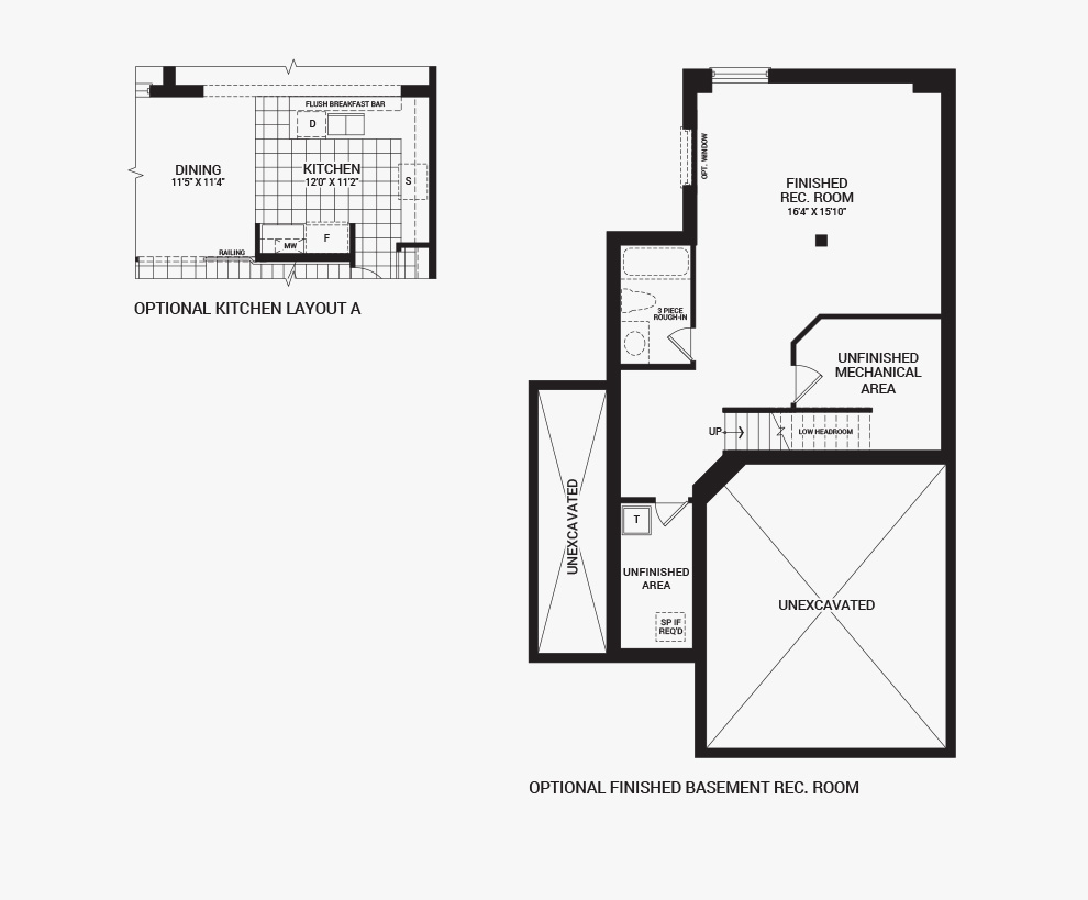 Floorplan of the flex plans of the 4 bedroom Jefferson Corner home design, a 30’ Single Family Home available for sale in Brookline, Kanata.