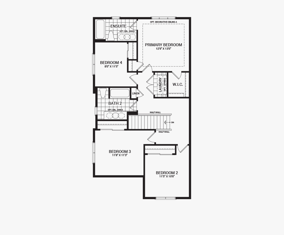 Floorplan of the second floor of the 4 bedroom Talbot Corner home design, a 30’ Single Family Home available for sale in Brookline, Kanata.