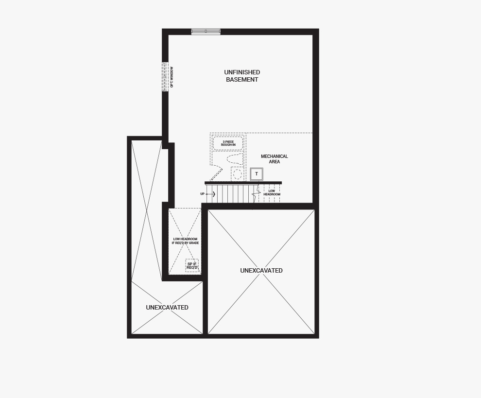 Floorplan of the basement of the 4 bedroom Talbot Corner home design, a 30’ Single Family Home available for sale in Brookline, Kanata.