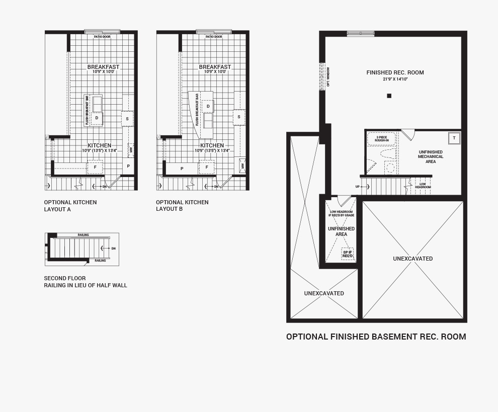 Floorplan of the flex plans of the 4 bedroom Talbot Corner home design, a 30’ Single Family Home available for sale in Brookline, Kanata.