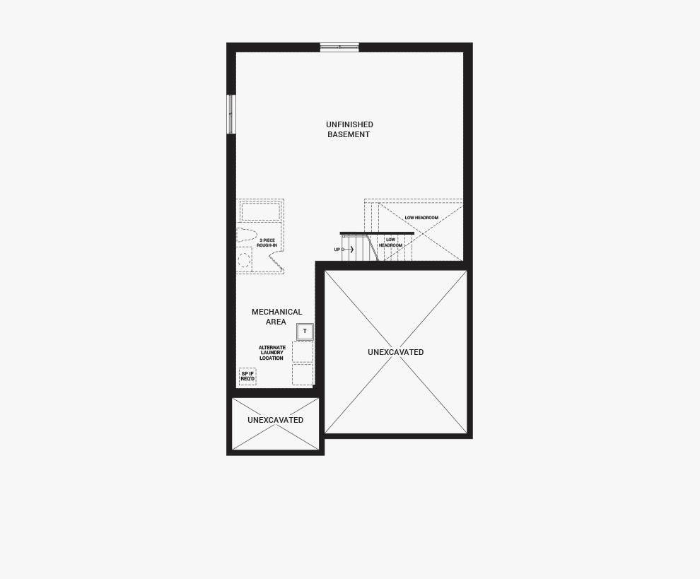 Floorplan of the basement of the 4 bedroom Fairbank home design, a 36’ Single Family Home available for sale in Brookline, Kanata.