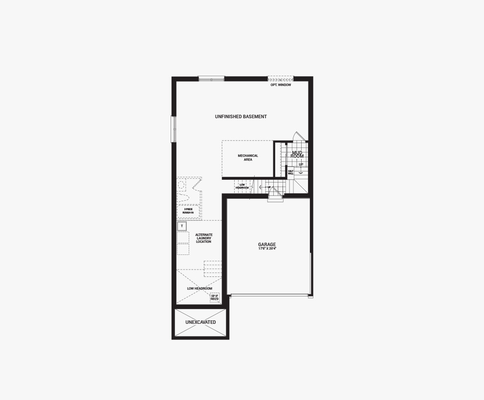 Floorplan of the basement of the 4 bedroom Killarany home design, a 36’ Single Family Home available for sale in Brookline, Kanata.