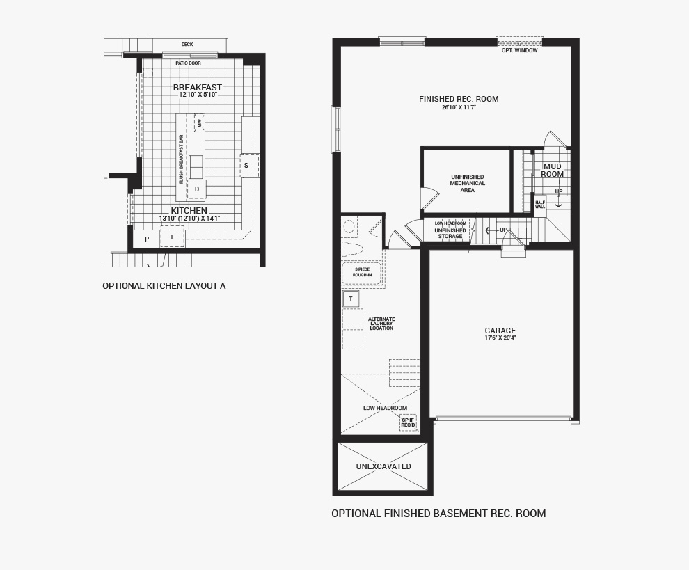 Floorplan of the flex plans of the 4 bedroom Killarany home design, a 36’ Single Family Home available for sale in Brookline, Kanata.