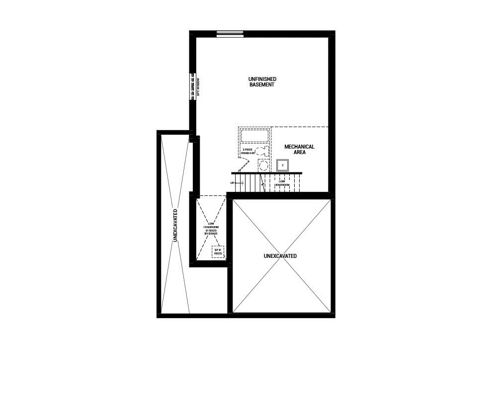 Floorplan of the basement floor of the 3 bedroom Talbot Corner home design, a 36’ Single Family Home available for sale in Avalon Vista, Orléans