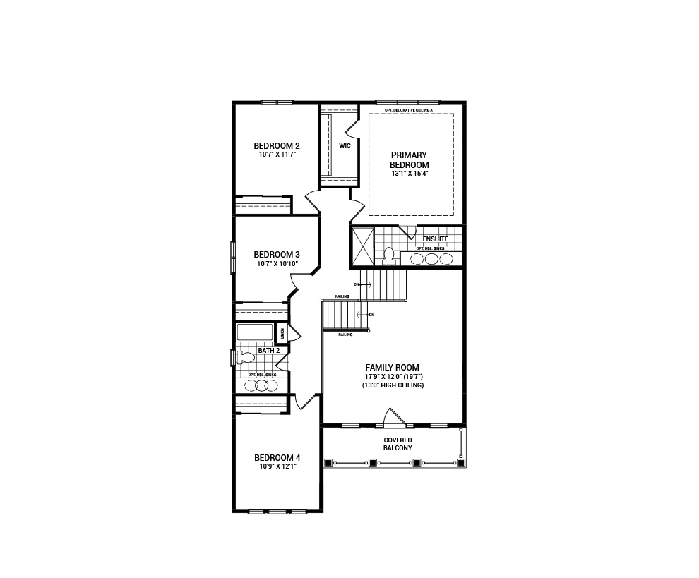 Floorplan of the second floor of the 4 bedroom Killarney home design, a 36’ Single Family Home available for sale in Avalon Vista, Orléans