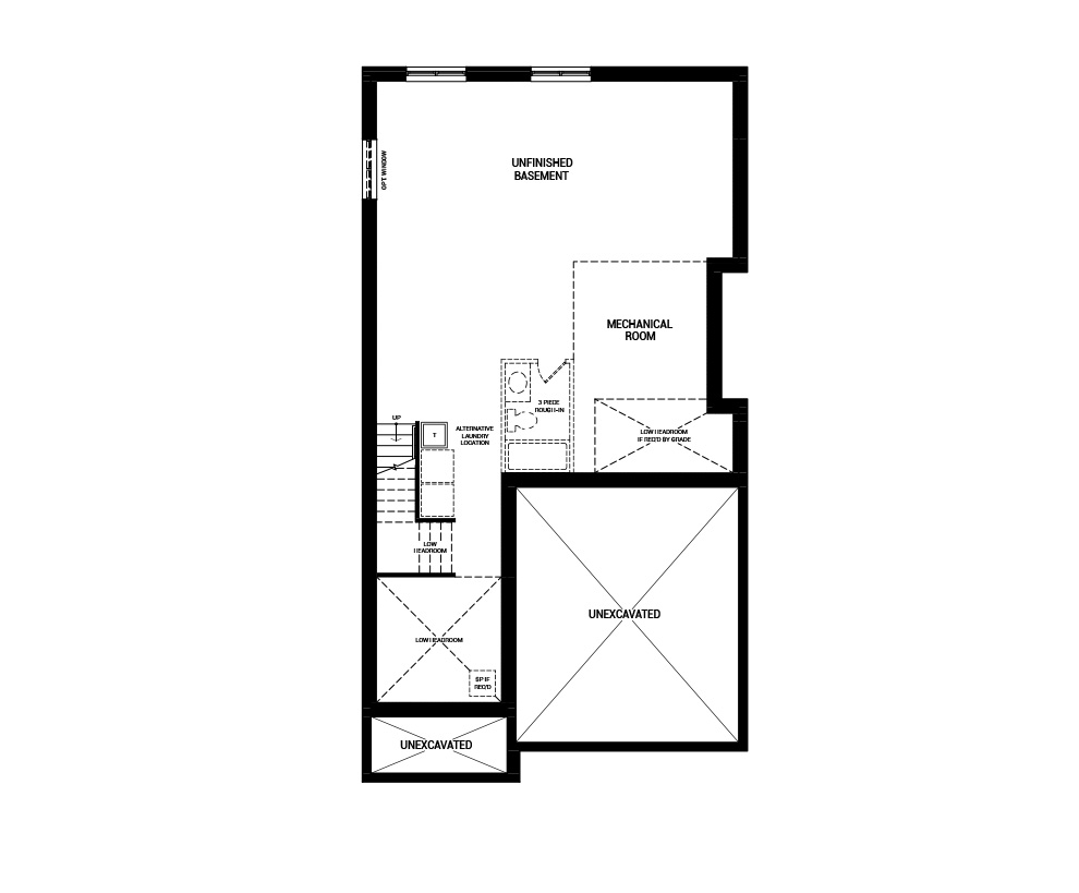 Floorplan of the basement floor of the 4 bedroom Waverley with Guest Suite home design, a 36’ Single Family Home available for sale in Avalon Vista, Orléans