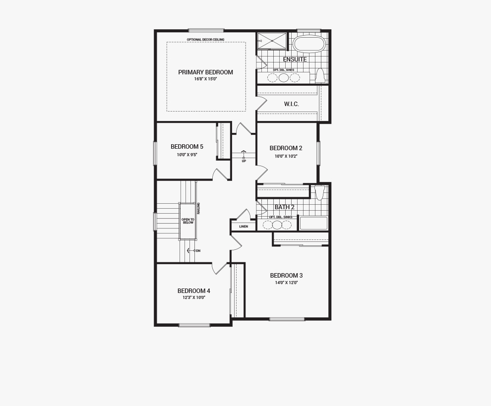 Floorplan of the second floor of the 5 bedroom w/guest suite Waverley home design, a 36' Single Family Home available for sale in Brookline, Kanata.