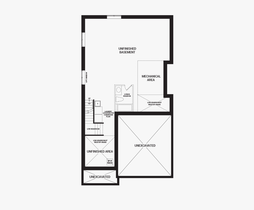 Floorplan of the basement of the 5 bedroom w/guest suite Waverley home design, a 36' Single Family Home available for sale in Brookline, Kanata.