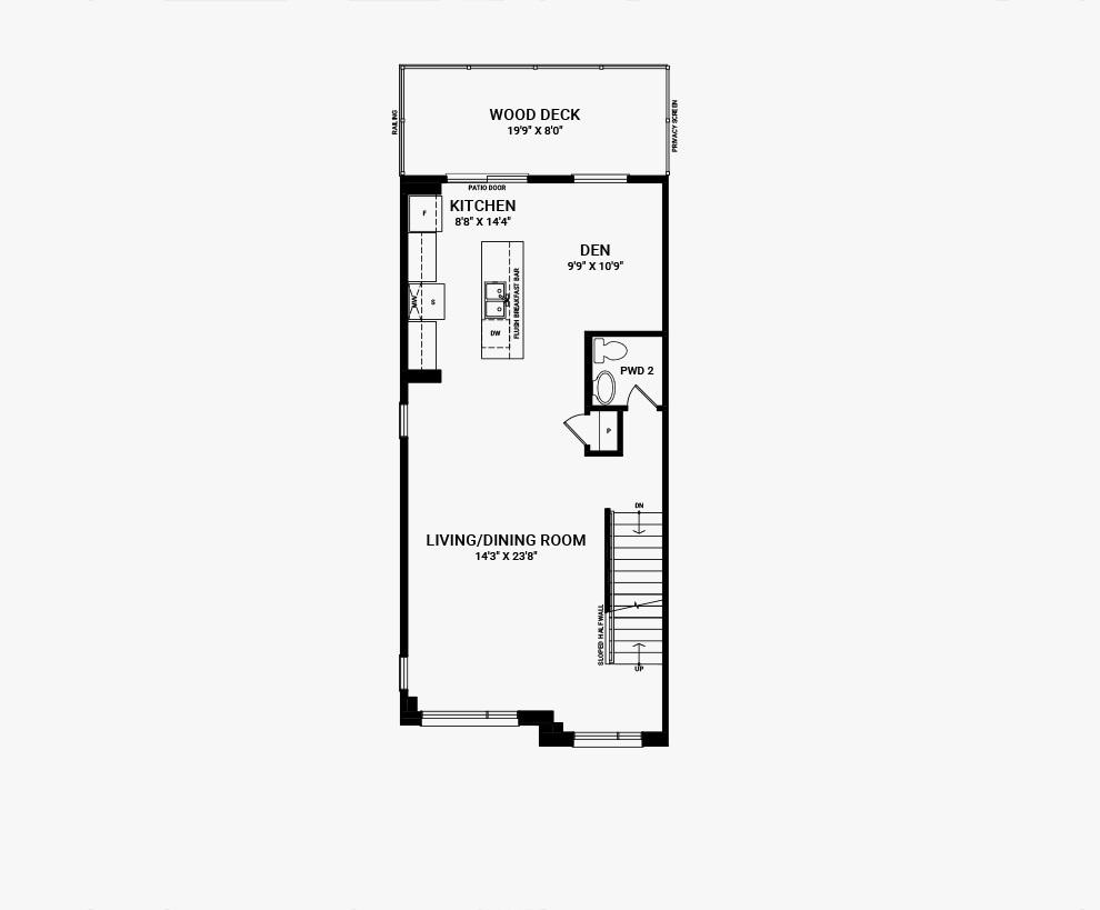 Floorplan of the second floor of the Granville End home design, a Urban Townhome available for sale in Avalon, Orleans.
