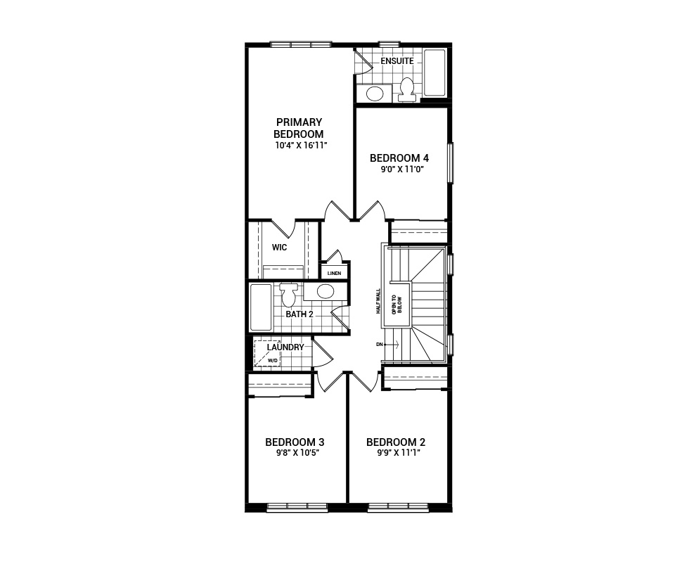 Floorplan of the second floor of the Rockcliffe 4-Bed home design, a Executive Townhome available for sale in Abbott's Run, Stittsville