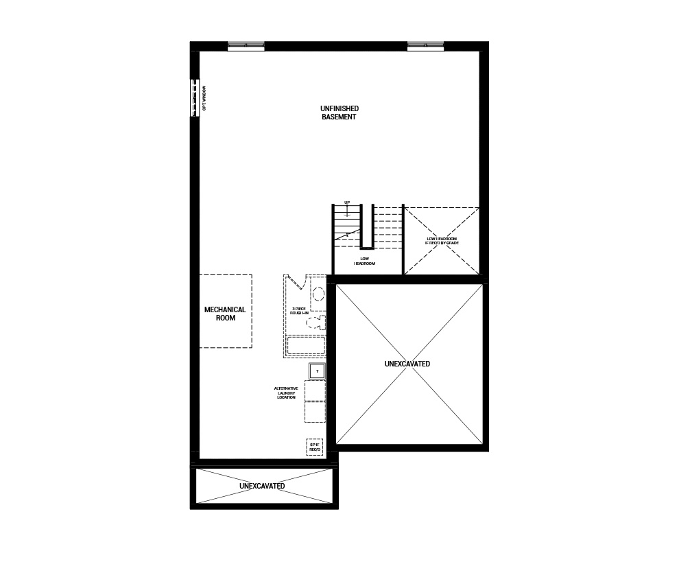 Floorplan of the basement floor of the Oxford home design, a 43' Single Family Home available for sale in Abbott's Run, Kanata-Stittsville.