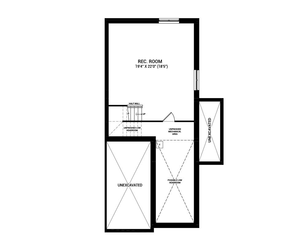 Floorplan of the basement of the Wynwood Corner Bed home design, a Executive Townhome available for sale in Riversbend at Harmony, Barrhaven