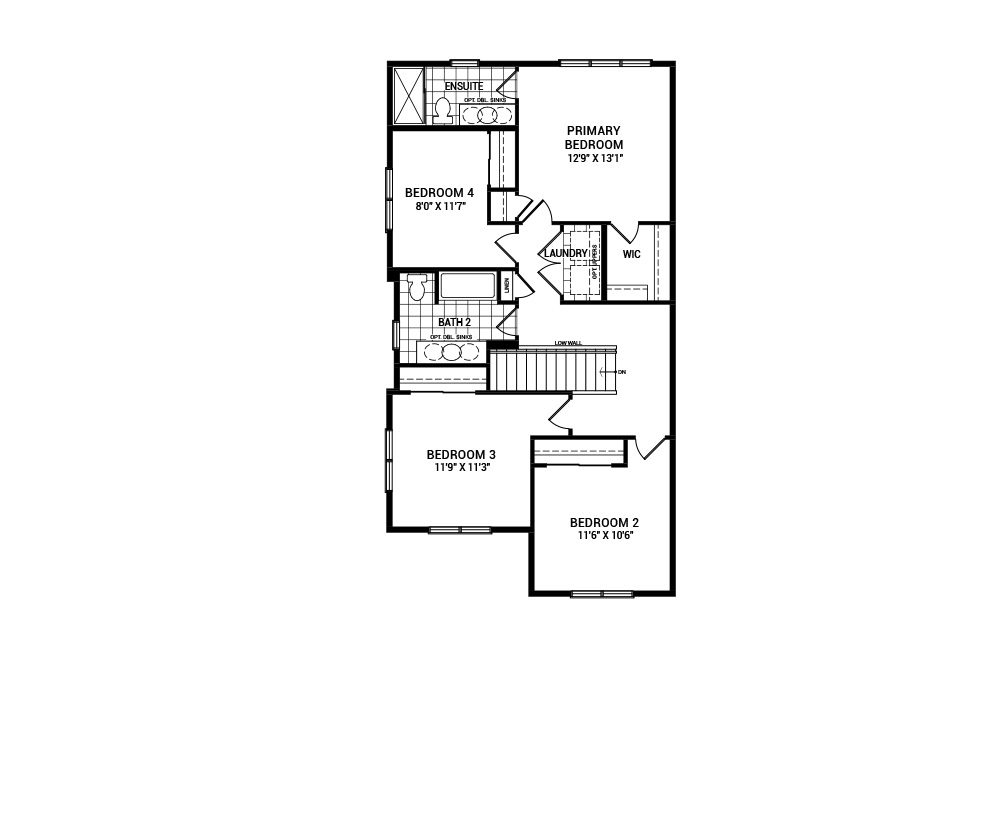 Floorplan of the second floor of the 4 bedroom Talbot Corner home design, a 36’ Single Family Home available for sale in Brookline, Kanata