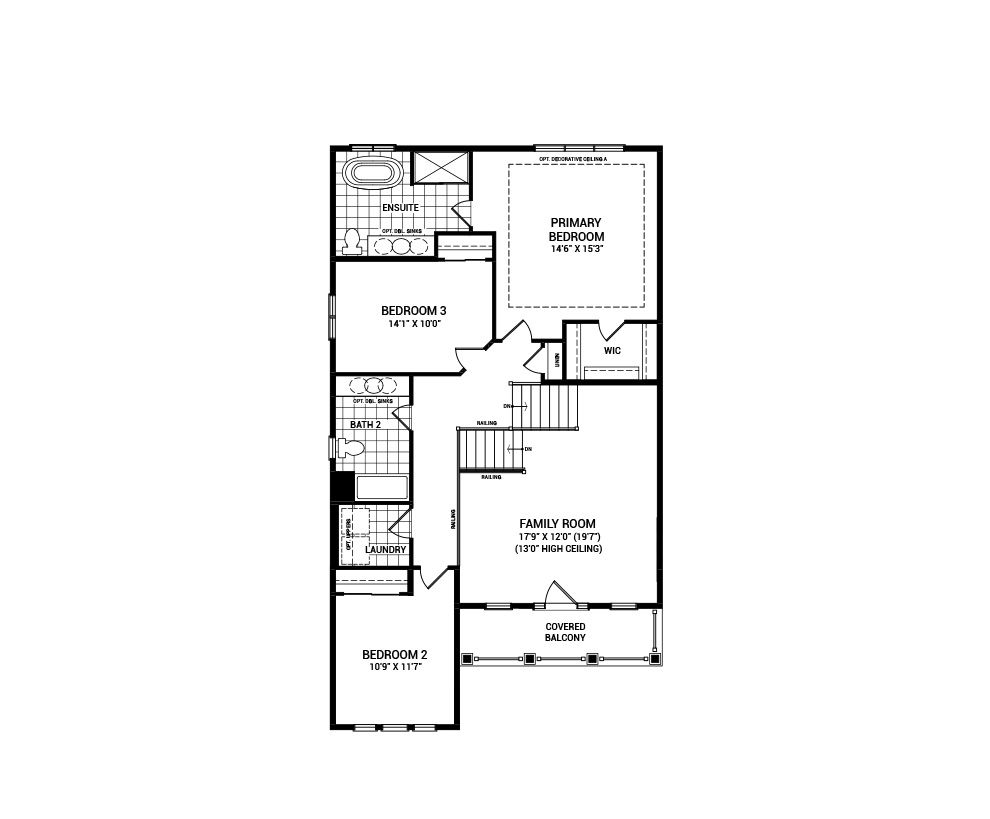 Floorplan of the second floor of the 3-Bedroom Killarney home design, a 36’ Single Family Home available for sale in Brookline, Kanata