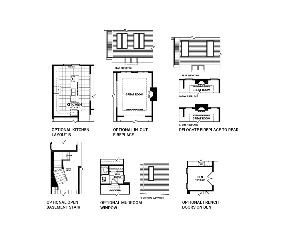 Floorplan of the First Floor Flex Plan Options of the Stanley home design, a 36’ Single Family Home available for sale in Brookline, Kanata