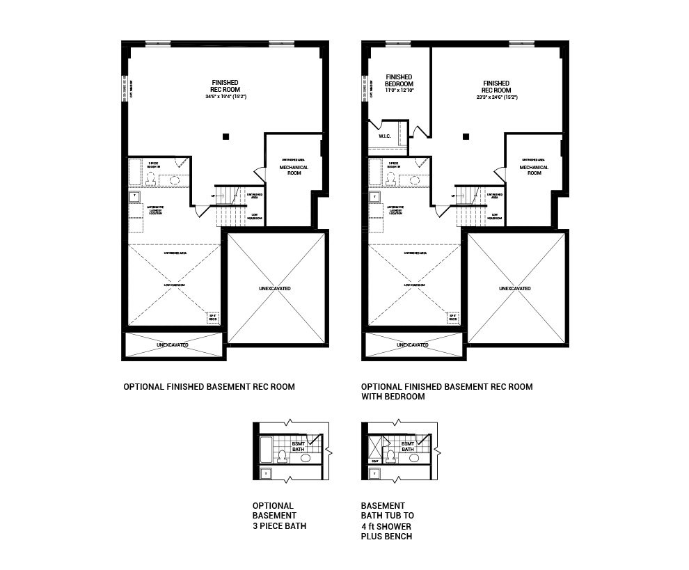 Floorplan of the Basement Floor Flex Plan Options of the Quinton W/Guest Suite home design, a 43’ Single Family Home available for sale in Brookline, Kanata