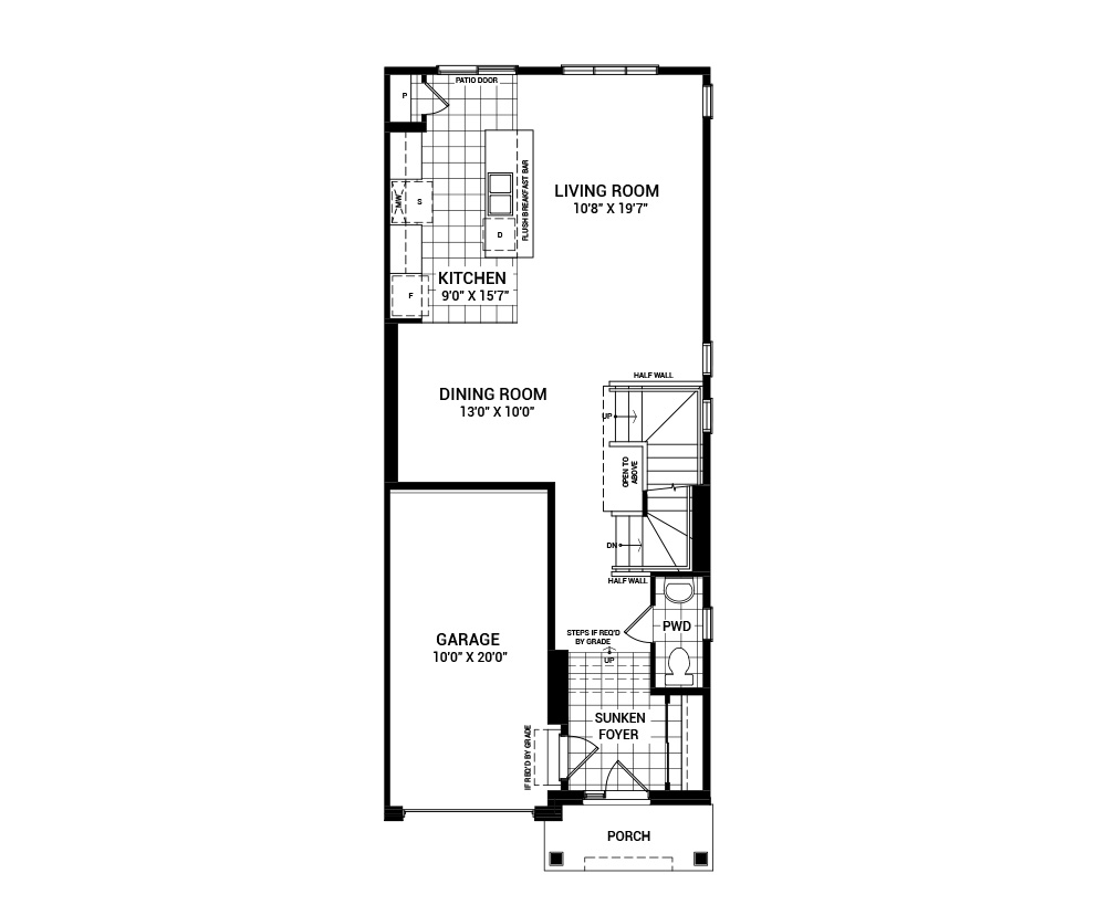 Floorplan of the main floor of the Rockcliffe 4-Bed home design, a Executive Townhome available for sale in Weavers Way, Almonte.
