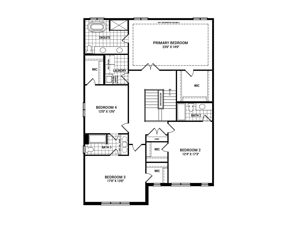 Floorplan of the second floor of the Oxford home design, a 43’ Single Family Home available for sale in Weavers Way, Almonte