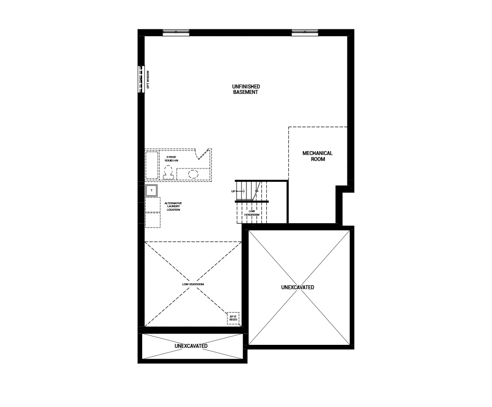 Floorplan of the basement floor of the Quinton W/Guest Suite home design, a 43’ Single Family Home available for sale in Weavers Way, Almonte