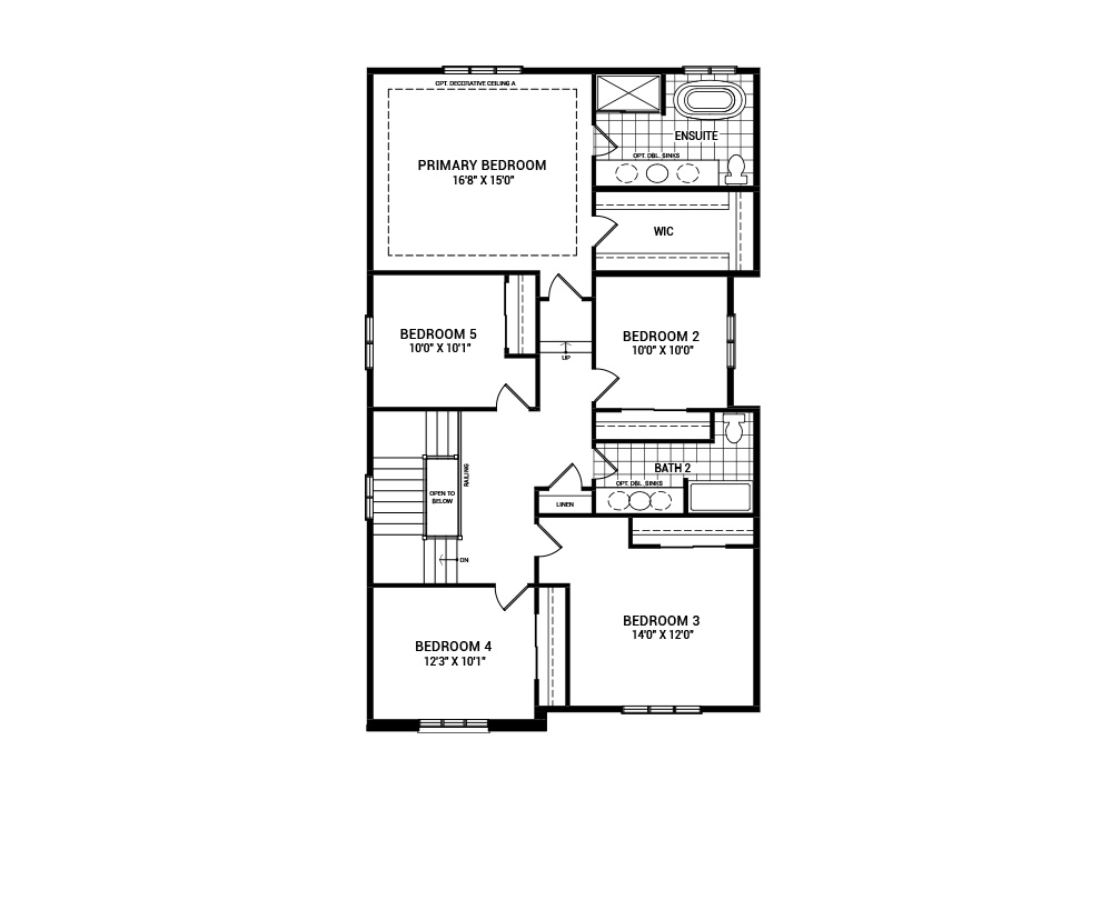 Floorplan of the second floor of the 5-Bed With Guest Suite Waverley home design, a 36’ Single Family Home available for sale in Weavers Way, Almonte