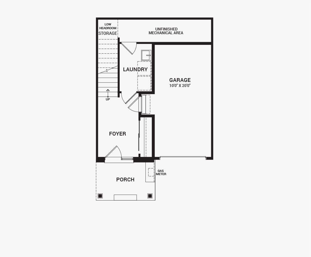 Floorplan of the main floor of the Alder home design, an Avenue Townhome available for sale in Avalon, Orleans.