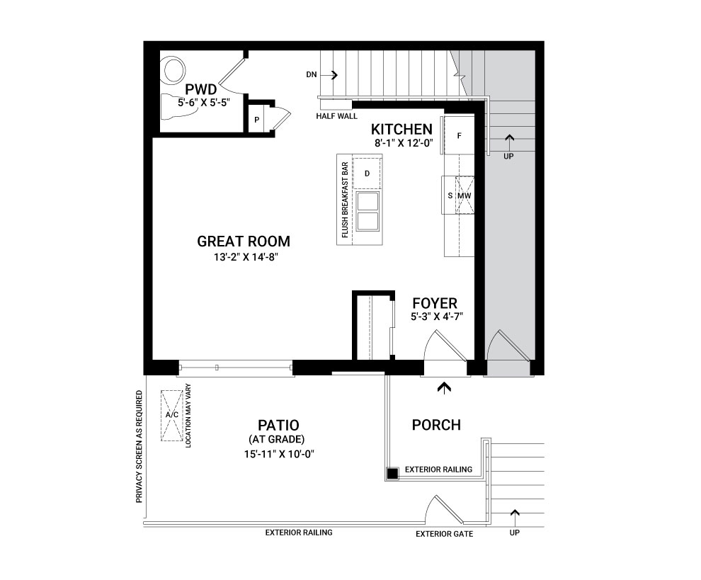 Floorplan of the Live Floor of the Leaside | Lower Interior home design, a Metro Townhome available for sale in Anthem, Barrhaven.